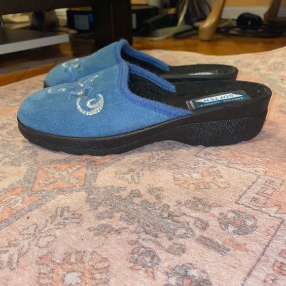 Soffice Womens Wedge Heel Slipper Slide On Closes Toe House Shoe Blue Floral 37 - Picture 5 of 7